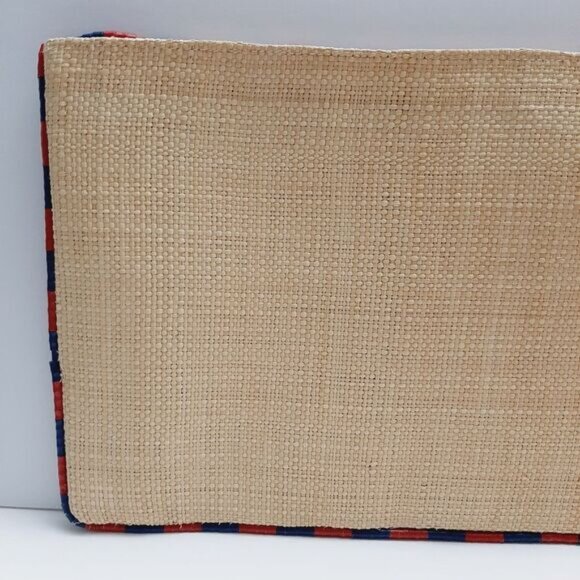 RALPH LAUREN 100% Raffia Envelope Boho Purse Beaded Edge Bag Natural - Picture 8 of 14
